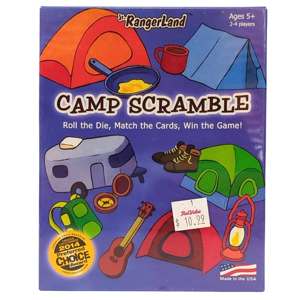 Jr RangerLand Camp Scramble Game NEW Kid Friendly Jokes Camping Tips Dice